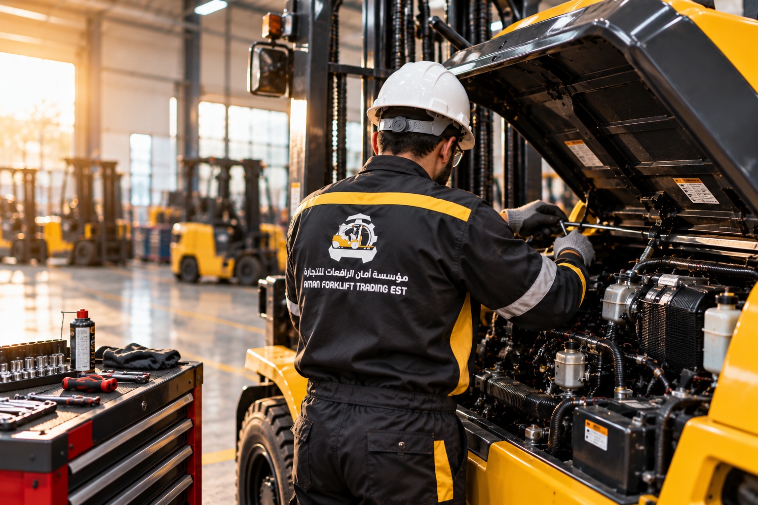 Forklift technician at work